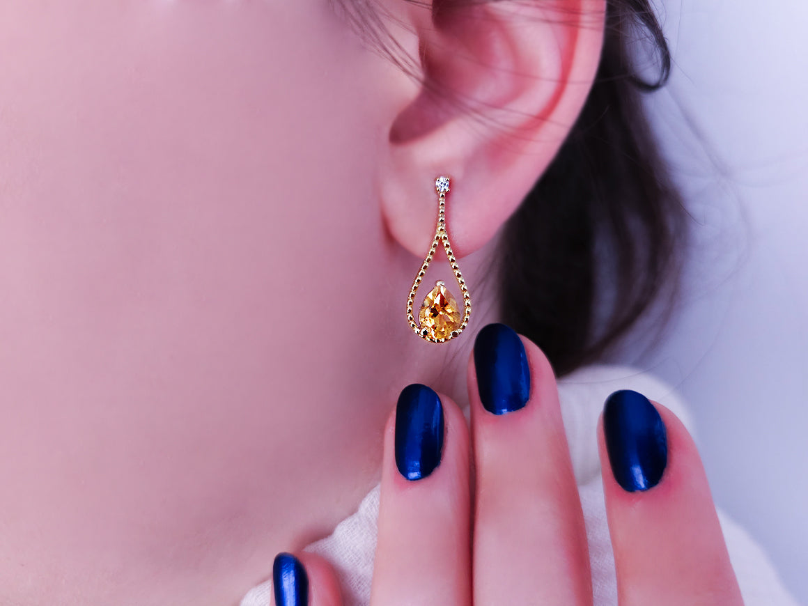 Diamant und Tropfen Citrin Ohrhänger - handgefertigter Diamantschmuck aus Feingold | Sirius Diamant