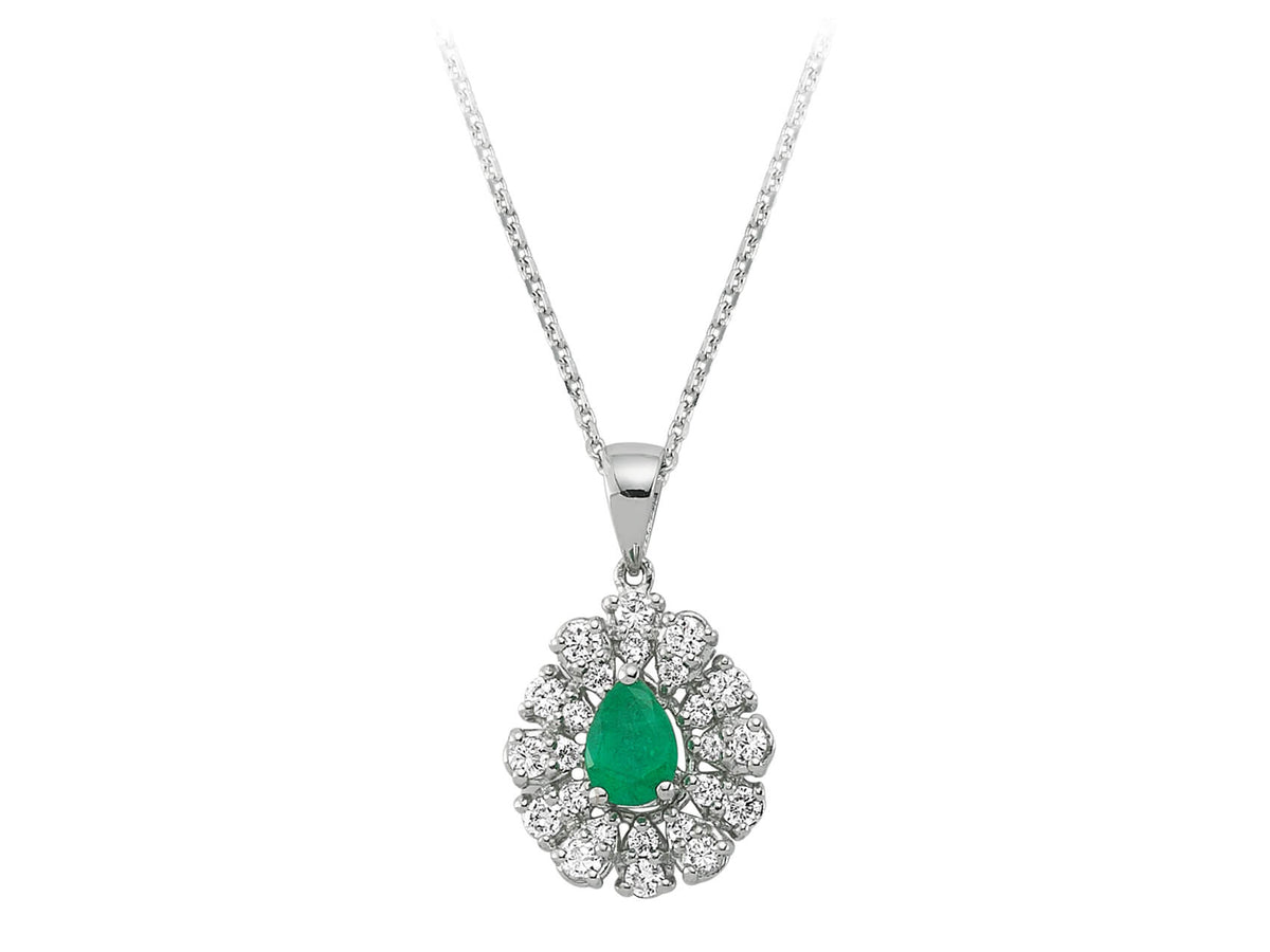 Diamant und Drop Smaragd Collier in 14 K - handgefertigter Diamantschmuck aus Feingold | Sirius Diamant