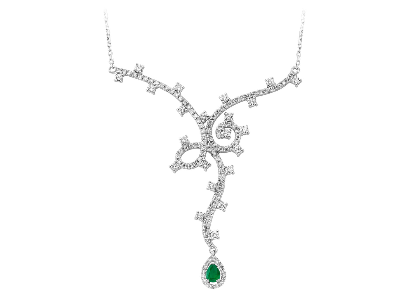 Diamond and drop emerald necklace