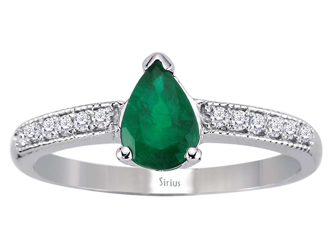 Diamant und Tropfen Smaragd Ring - handgefertigter Diamantschmuck aus Feingold | Sirius Diamant