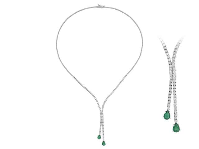 Diamant und Tropfen Smaragd Tennis Halskette - handgefertigter Diamantschmuck aus Feingold | Sirius Diamant