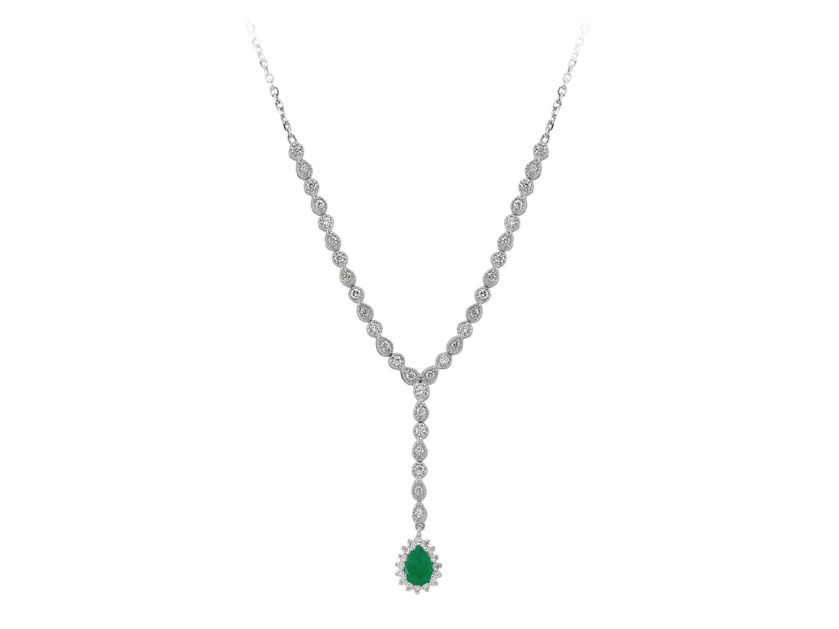 Tropfen Smaragd Halskette mit Diamanten in 14 K Weißgold - handgefertigter Diamantschmuck aus Feingold | Sirius Diamant
