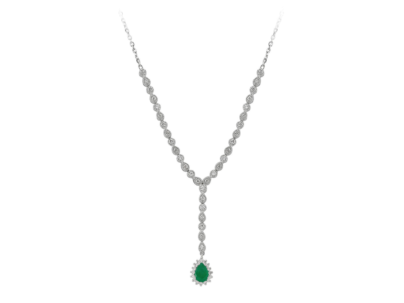 Tropfen Smaragd Halskette mit Diamanten in 14 K Weißgold