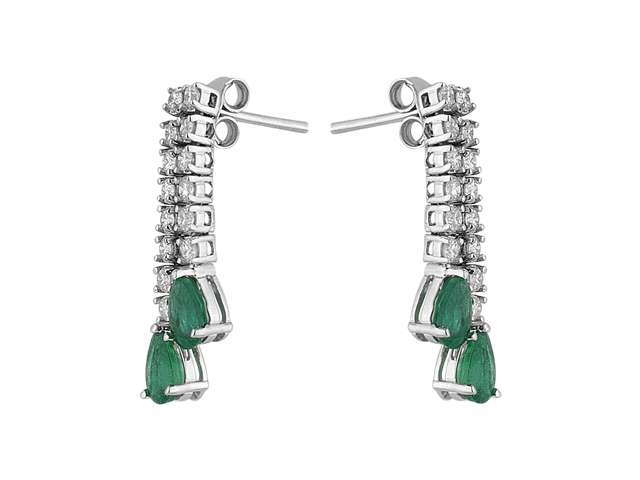 Diamant und Tropfen Smaragd Ohrhänger - handgefertigter Diamantschmuck aus Feingold | Sirius Diamant