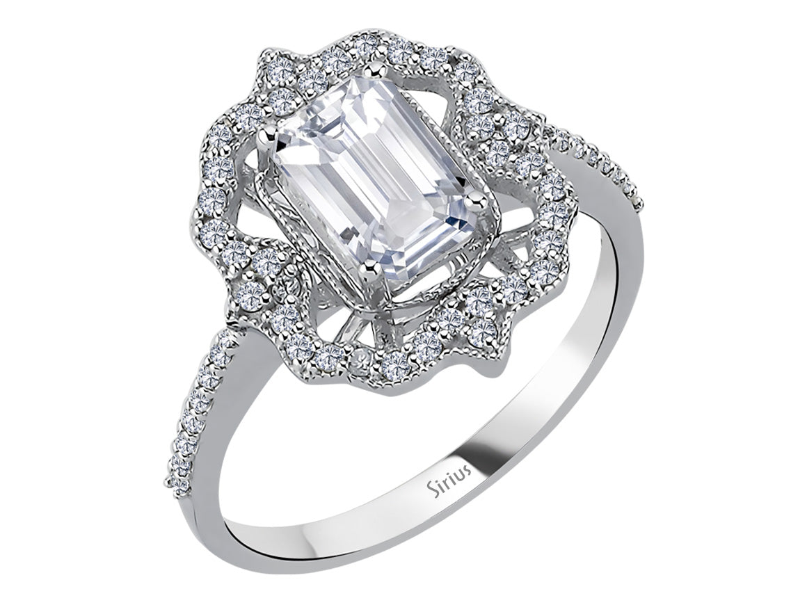 Diamantenring mit Oktagonschliff weißem Topas in Weißgold - handgefertigter Diamantschmuck aus Feingold | Sirius Diamant