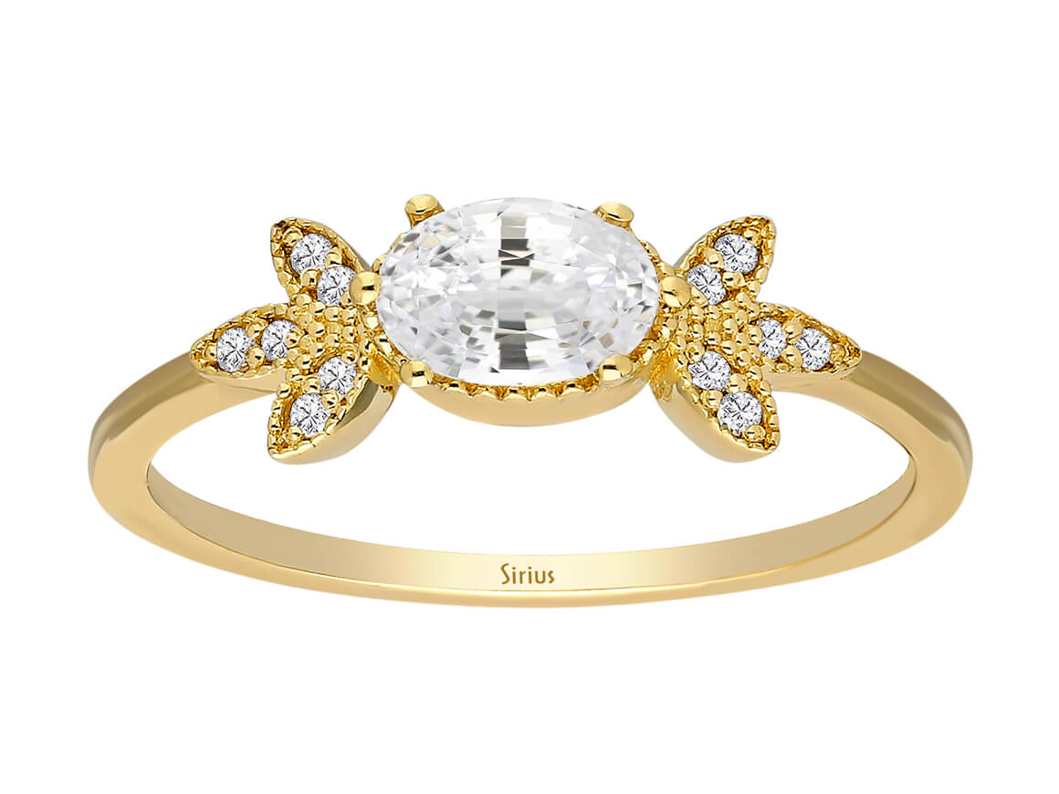 Diamant und Oval Weißer Saphir Sitrus Ring - handgefertigter Diamantschmuck aus Feingold | Sirius Diamant