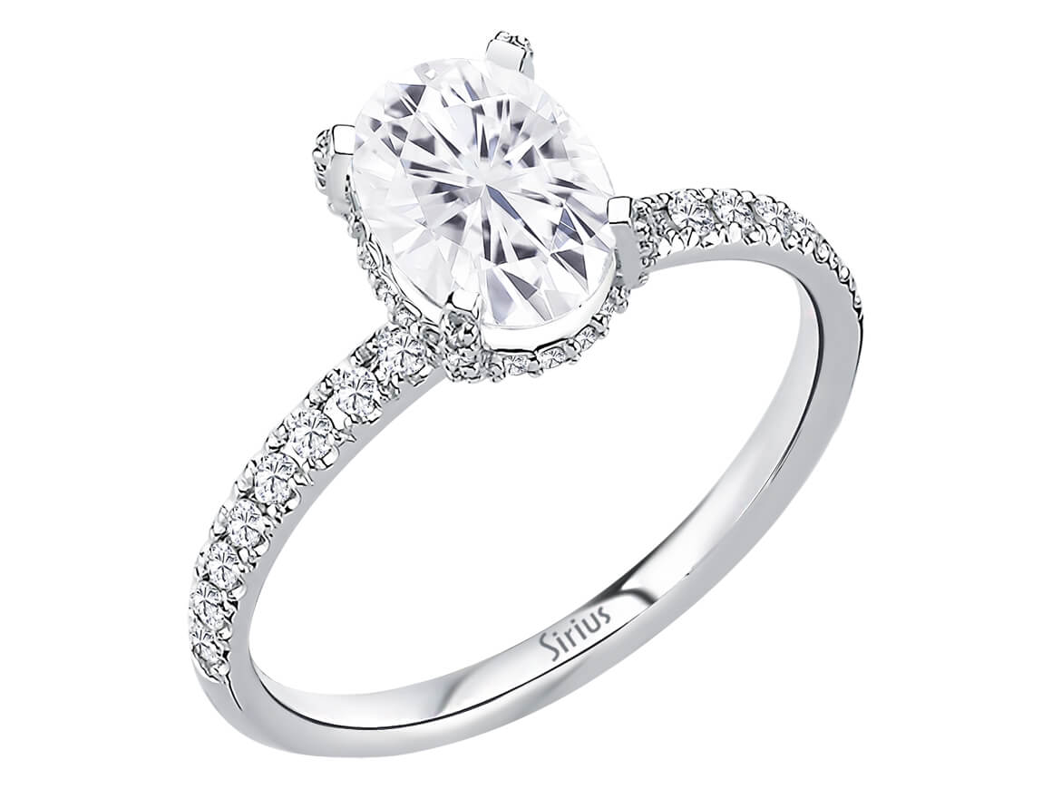Diamant und Oval Weißer Saphir Venus Tulipa Ring - handgefertigter Diamantschmuck aus Feingold | Sirius Diamant