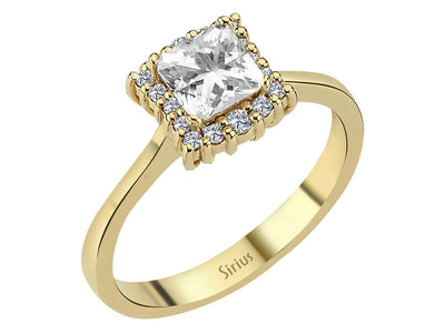 Yellow gold ring with diamond and white topaz
