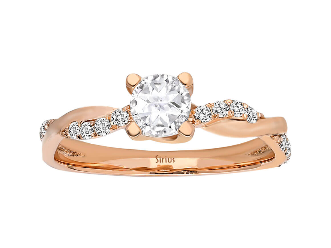 verdrehter Diamant und Weißer Topas Solitär Ring in 585er 14K Rotgold - handgefertigter Diamantschmuck aus Feingold | Sirius Diamant