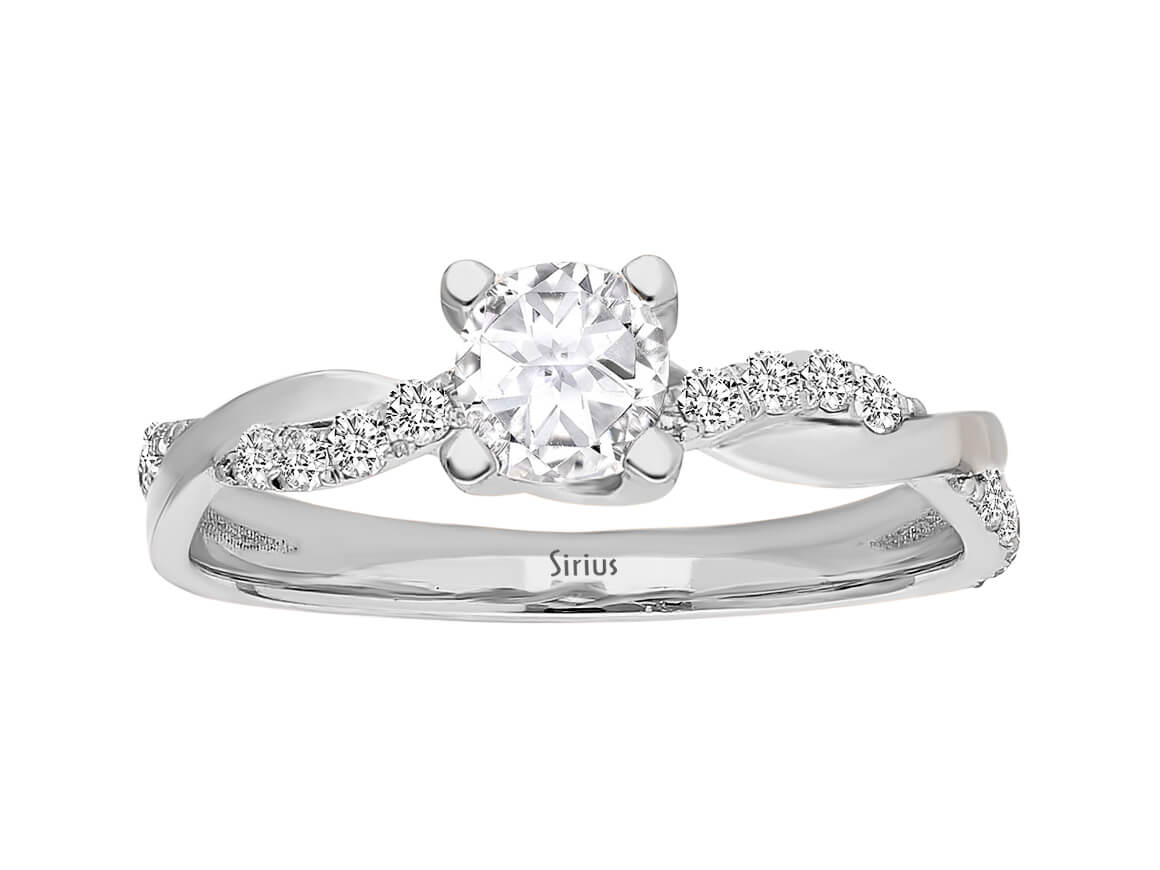 Twisted Diamond and White Topaz Solitaire Ring in 14k White Gold