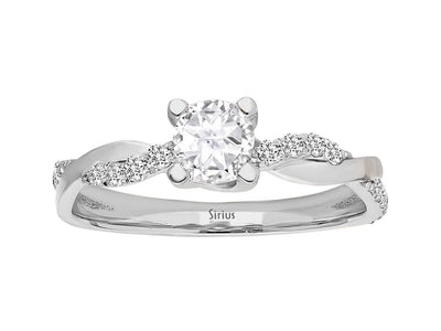 Twisted Diamond and White Topaz Solitaire Ring in 14k White Gold