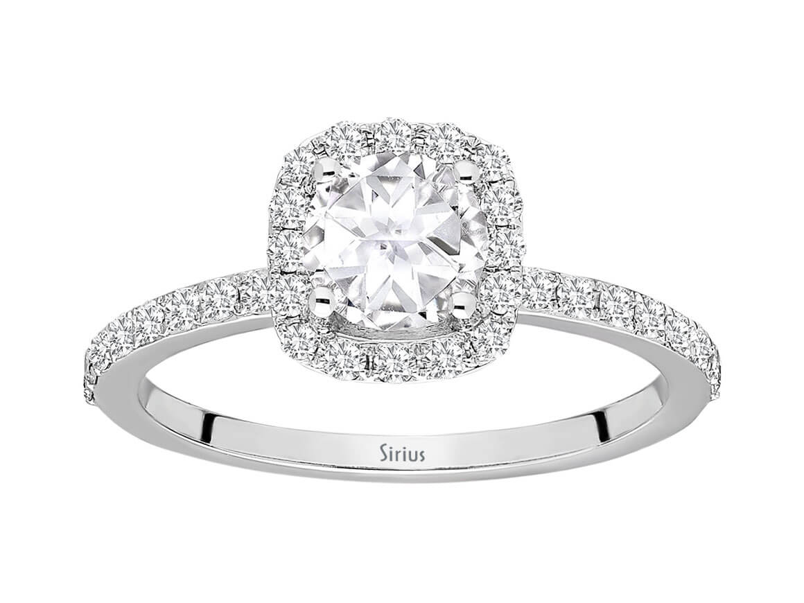 Diamant und Weißer Topas Solitär Ring in 14K Weißgold - handgefertigter Diamantschmuck aus Feingold | Sirius Diamant