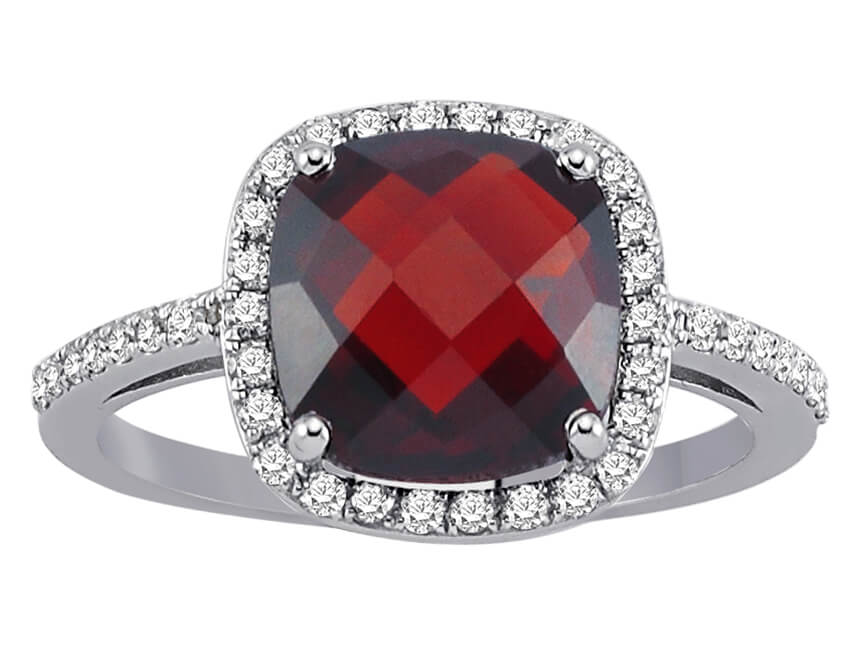 Diamond and Cushion-Cut Garnet Ring