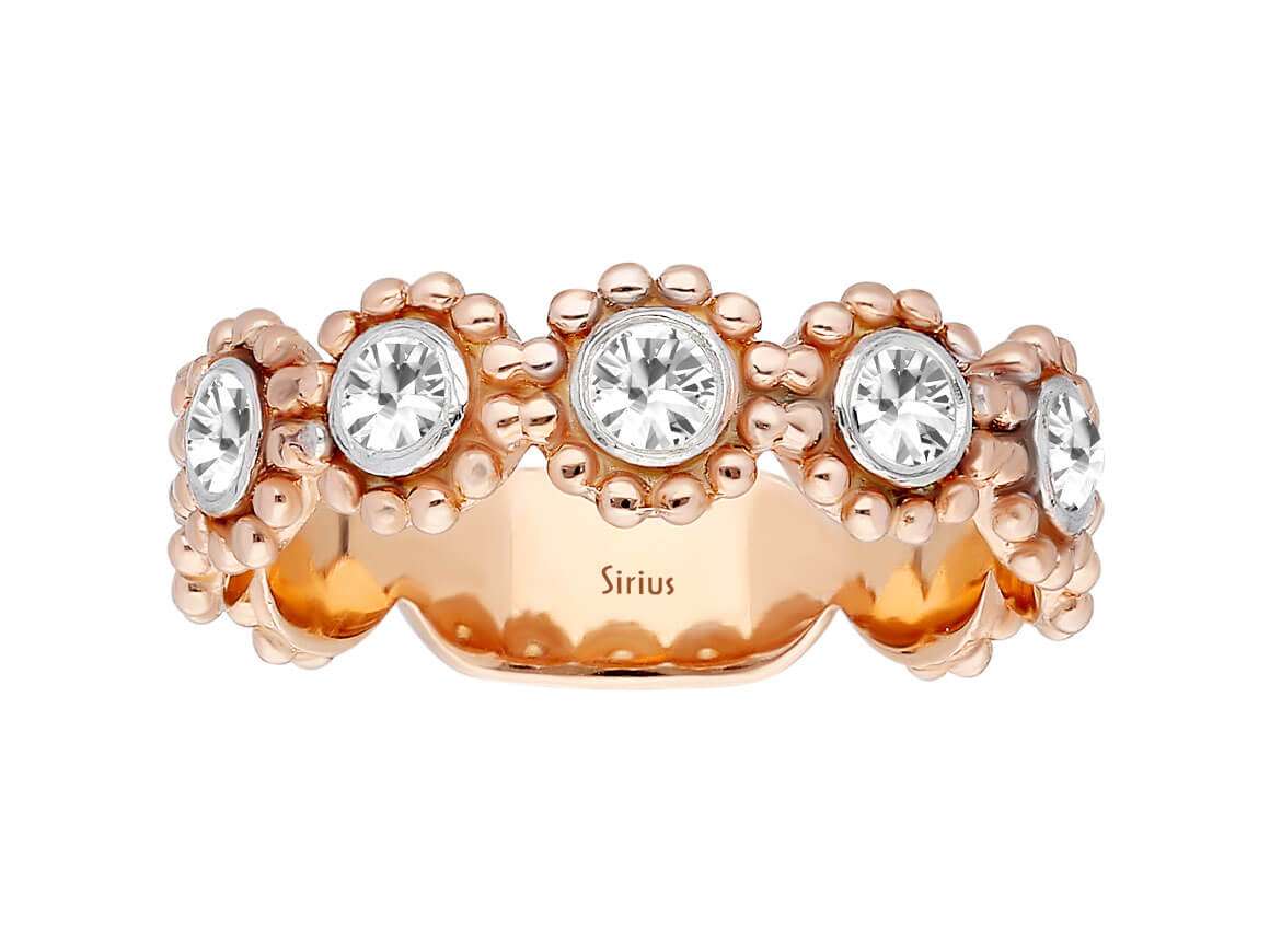 0,35 Carat 5 Diamanten Vintage Allianz - handgefertigter Diamantschmuck aus Feingold | Sirius Diamant