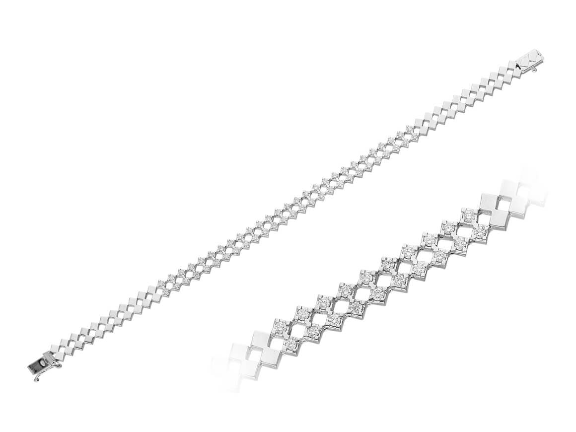 Bracelet tennis double rang en or blanc 14 carats avec diamants de 0,95 carat 
