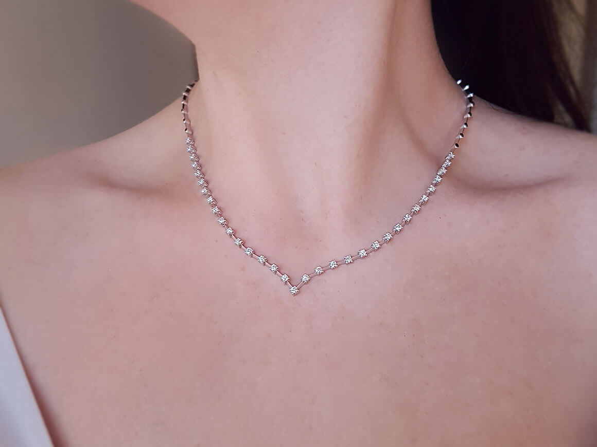 1,40 Karat Diamant Tennis Halskette - handgefertigter Diamantschmuck aus Feingold | Sirius Diamant