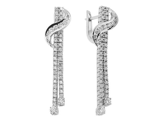 E Color 2.70 total carat diamond tennis earrings in 585 14 carat white gold