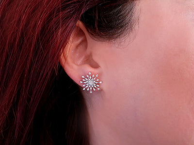 Diamond snowflake earrings in 14-karat white gold