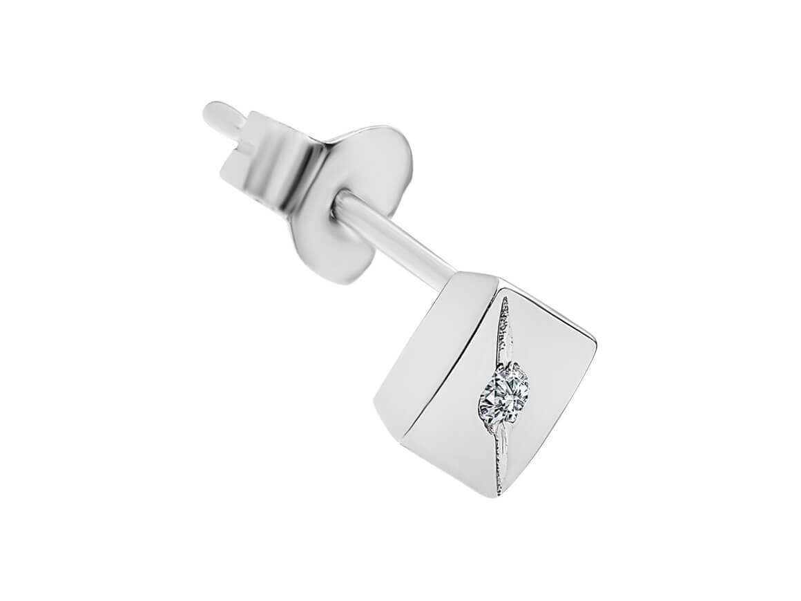 0.02 carat diamond square solitaire stud earrings in 14K white gold