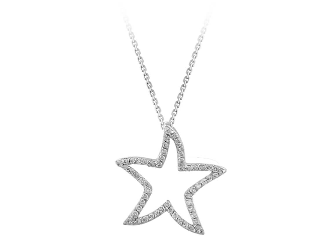 0,23 Carat Diamant Stern Collier in 333er 8 K Weißgold - handgefertigter Diamantschmuck aus Feingold | Sirius Diamant
