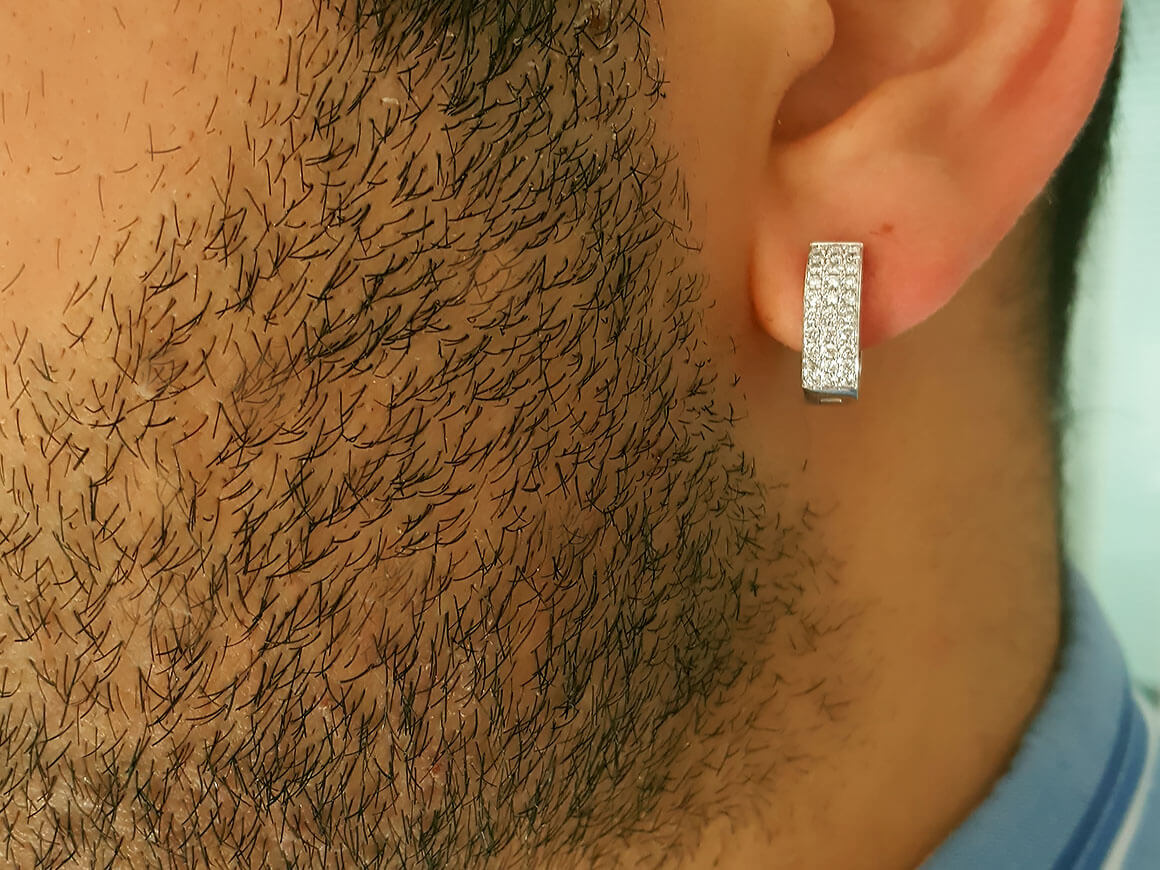 Boucles d'oreilles créoles pour homme en or blanc 585 14 carats avec diamants de 0,27 carat au total