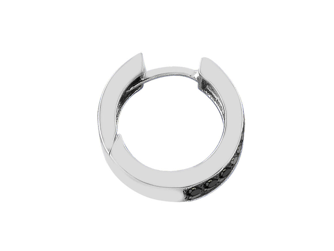 0.43 Carat Three Row Black Diamond Hoop Men's Earrings in 14K White Gold