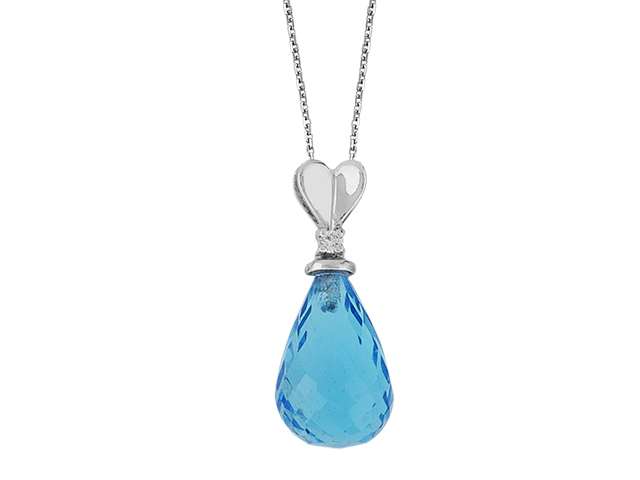 Tropfen Blauer Topas Halskette in 8 K Weißgold - handgefertigter Diamantschmuck aus Feingold | Sirius Diamant