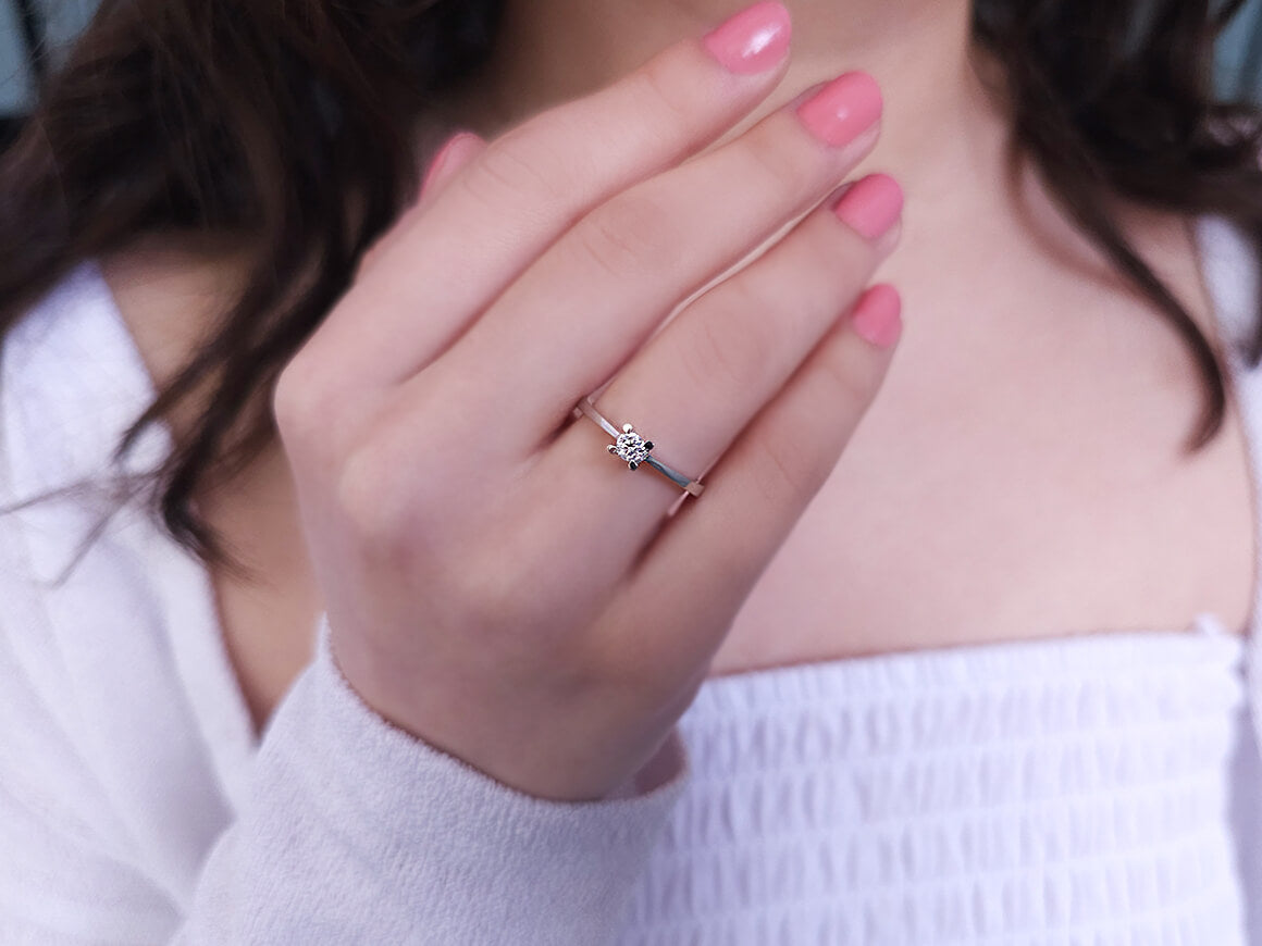 Bague solitaire en diamant de 0,14 carat de couleur E