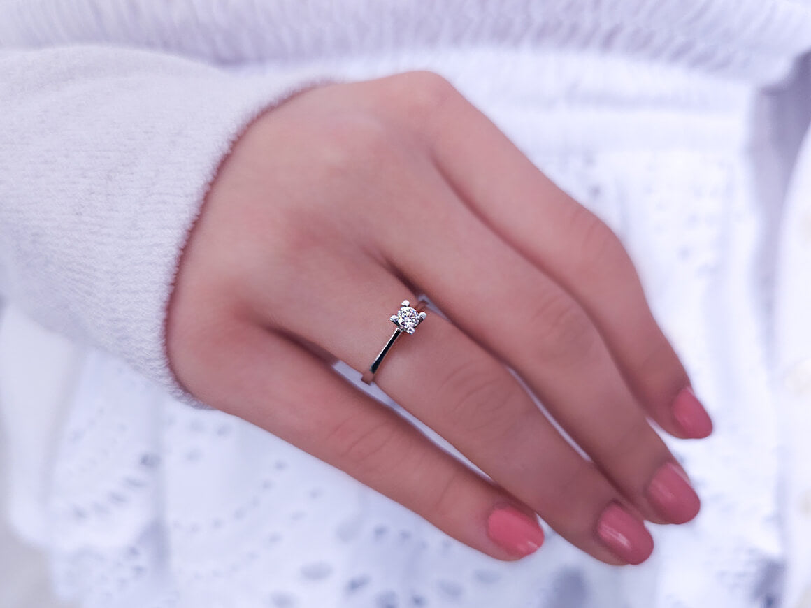 0.15 carat diamond solitaire ring in 18 K