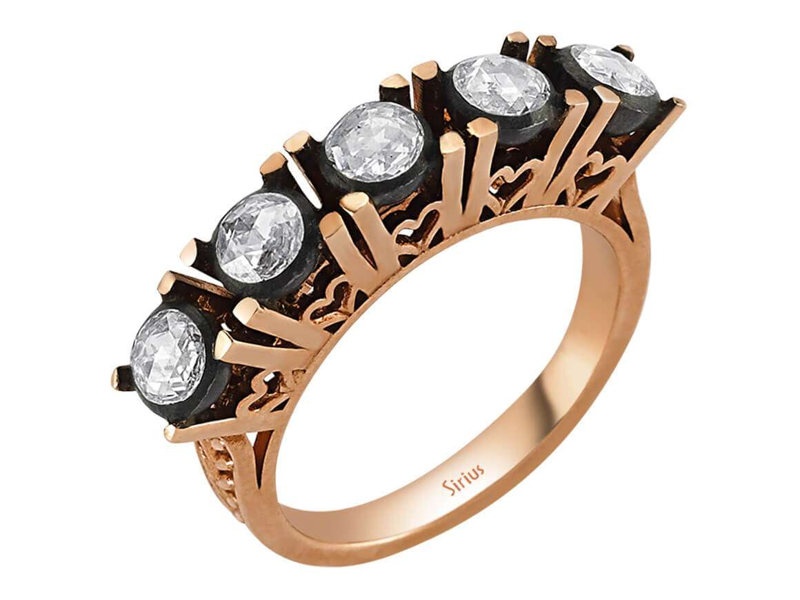 0,71 Karat Diamant-Fünfsteinring – handgefertigter Diamantschmuck aus Feingold | Sirius Diamant