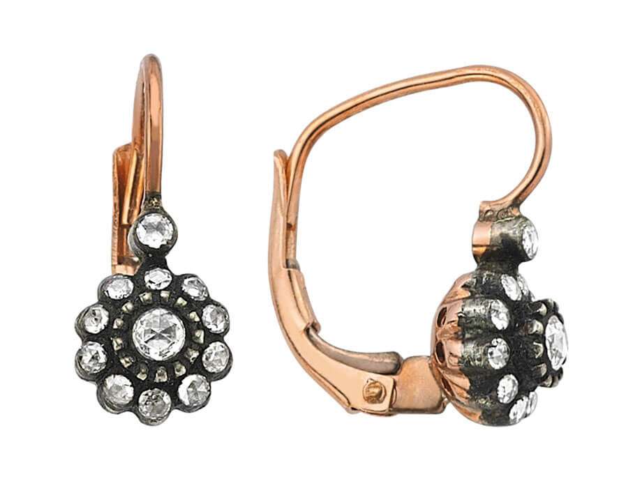 Flower diamond rose-cut earrings in 8 carat red gold