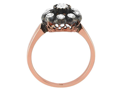 Rose motif rose-cut diamond ring in 8 carat red gold