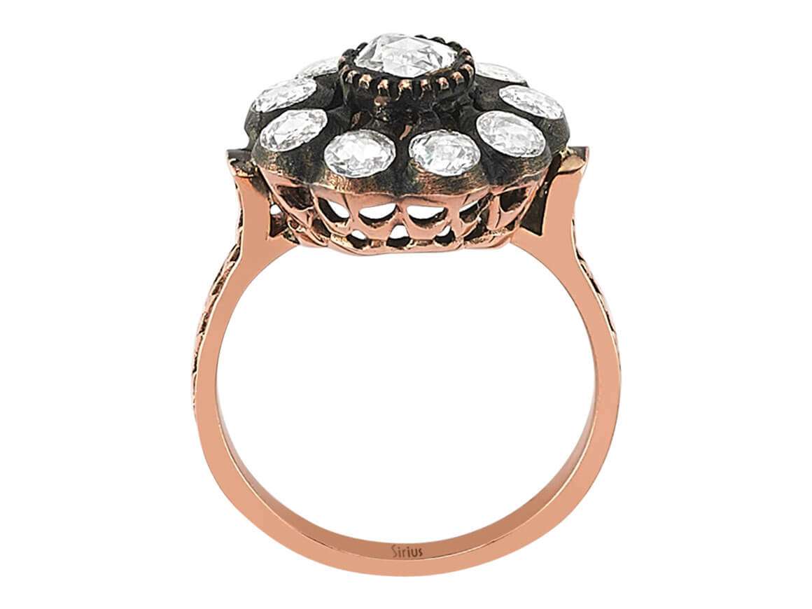 ca. 1 carat Rose Motiv Rose-Schliff Diamantring in 8 Karat Rotgold - handgefertigter Diamantschmuck aus Feingold | Sirius Diamant