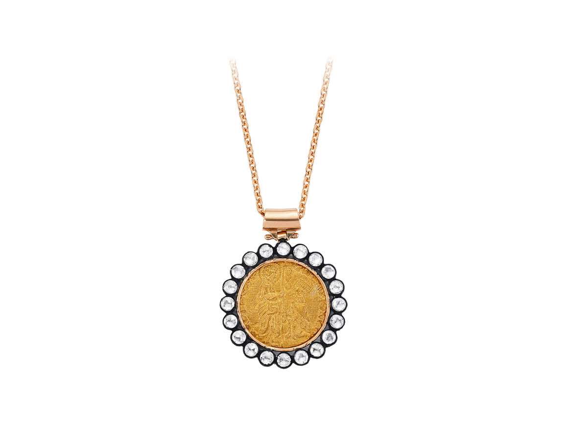 Halskette mit Diamanten und byzantinischen Münzen - handgefertigter Diamantschmuck aus Feingold | Sirius Diamant