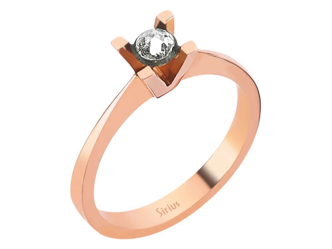 Solitaire diamond rose-cut diamond ring in 8 carat red gold