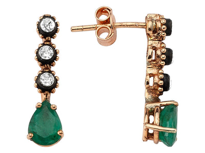 Earrings with diamonds and drop-shaped emeralds