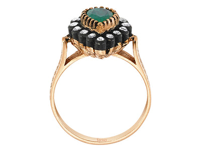 Diamond and pear emerald ring