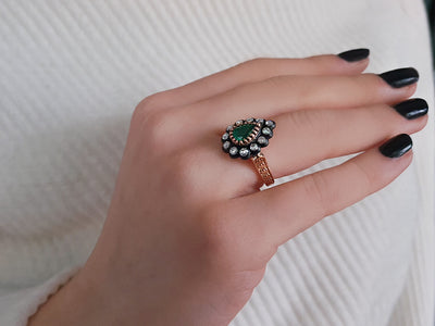 Diamond and pear emerald ring