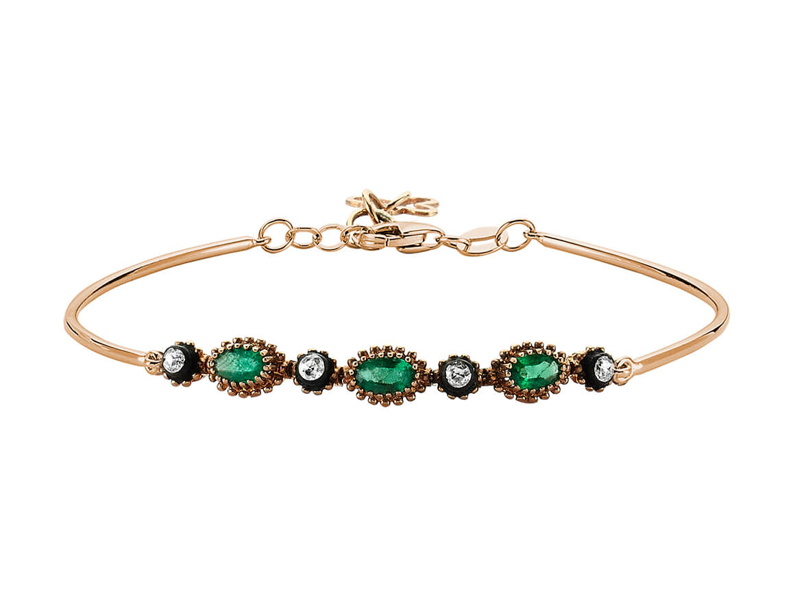 Armband mit Diamanten und ovalen Smaragden - handgefertigter Diamantschmuck aus Feingold | Sirius Diamant