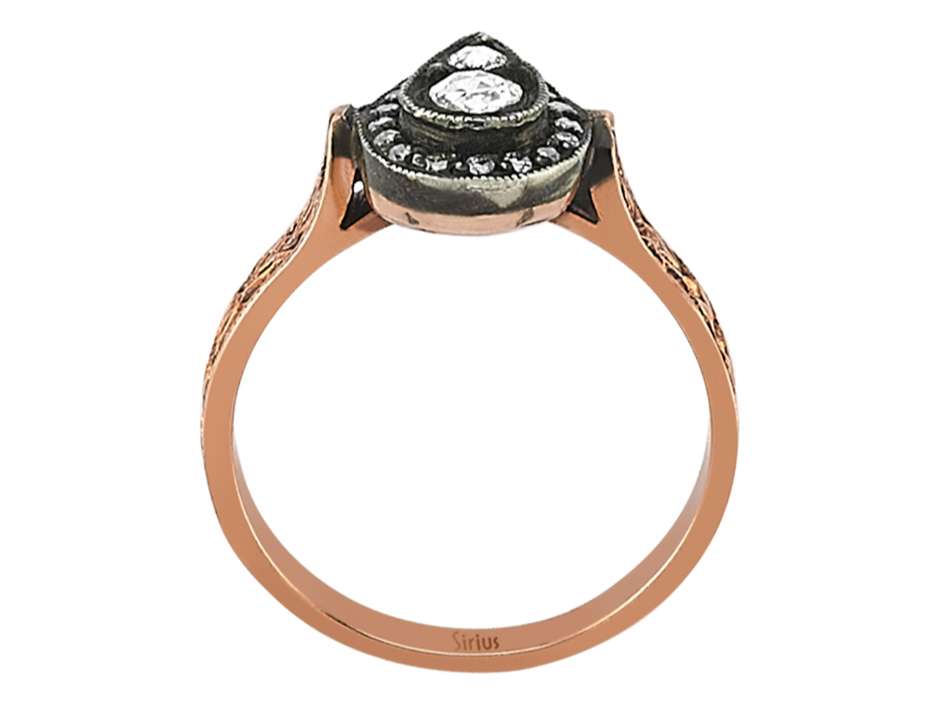 Rose-cut brilliant-cut diamond ring in 8-carat red gold