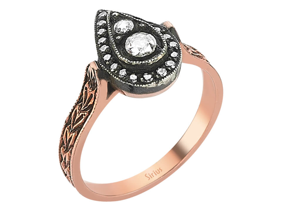 Rose-Schliff Brillantschliff Diamantring in 8 Karat Rotgold - handgefertigter Diamantschmuck aus Feingold | Sirius Diamant