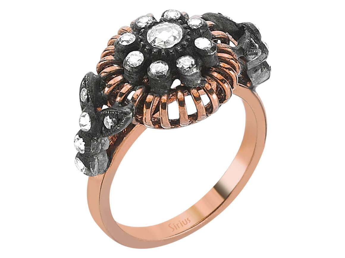 Design rose-cut diamond ring in 8 carat red gold