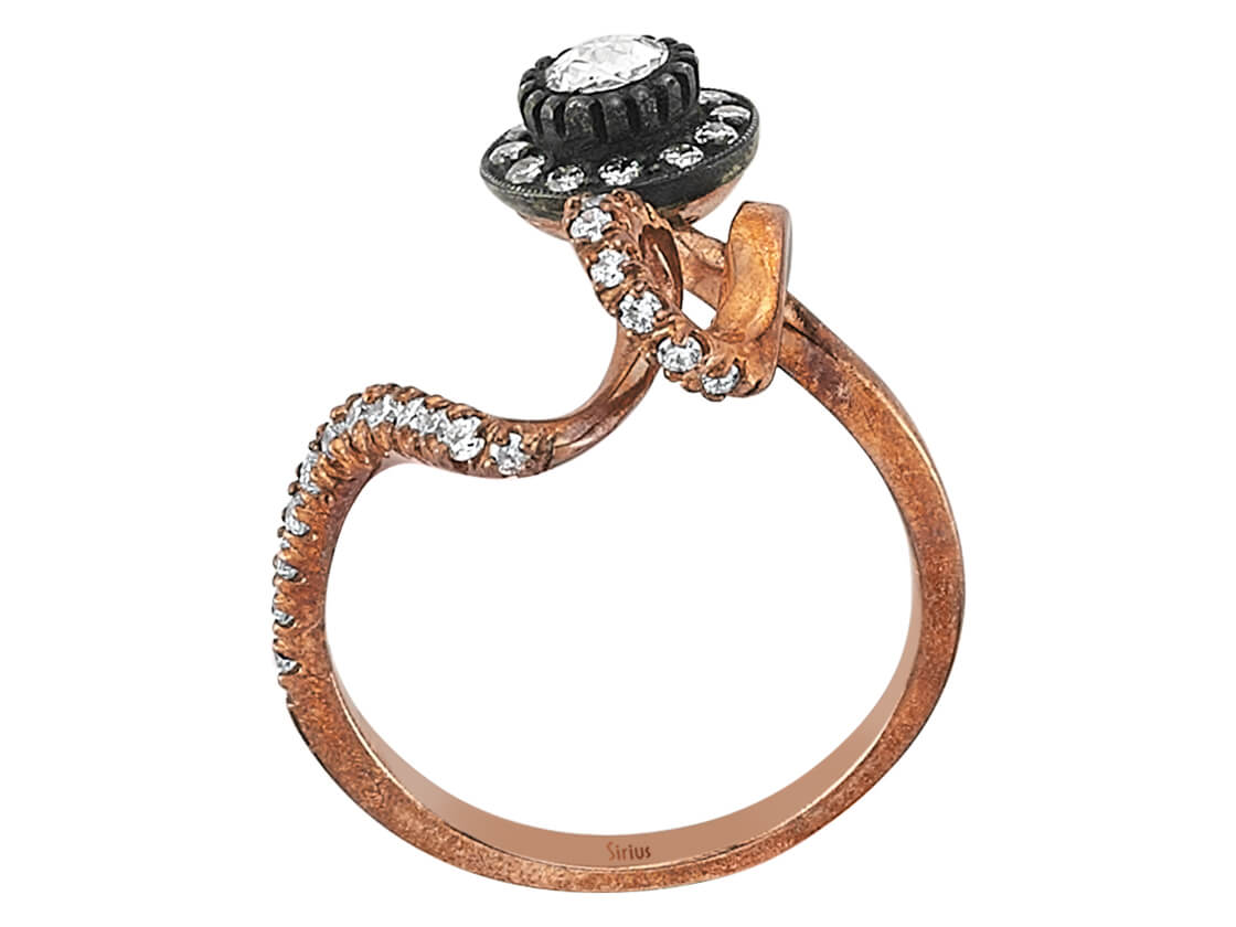 Diamant Rose-Schliff Diamantring in 8 Karat Rotgold - handgefertigter Diamantschmuck aus Feingold | Sirius Diamant