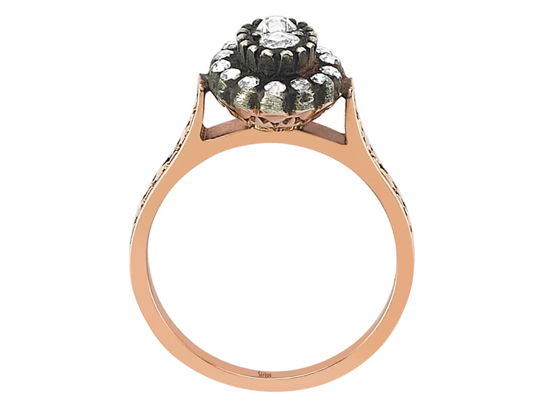 Rose-cut diamond ring in 8-carat red gold