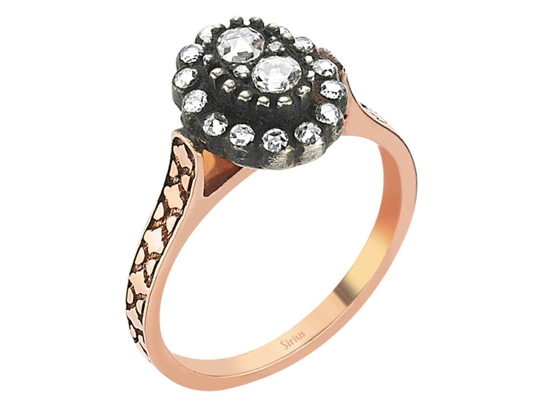 Rose-cut diamond ring in 8-carat red gold