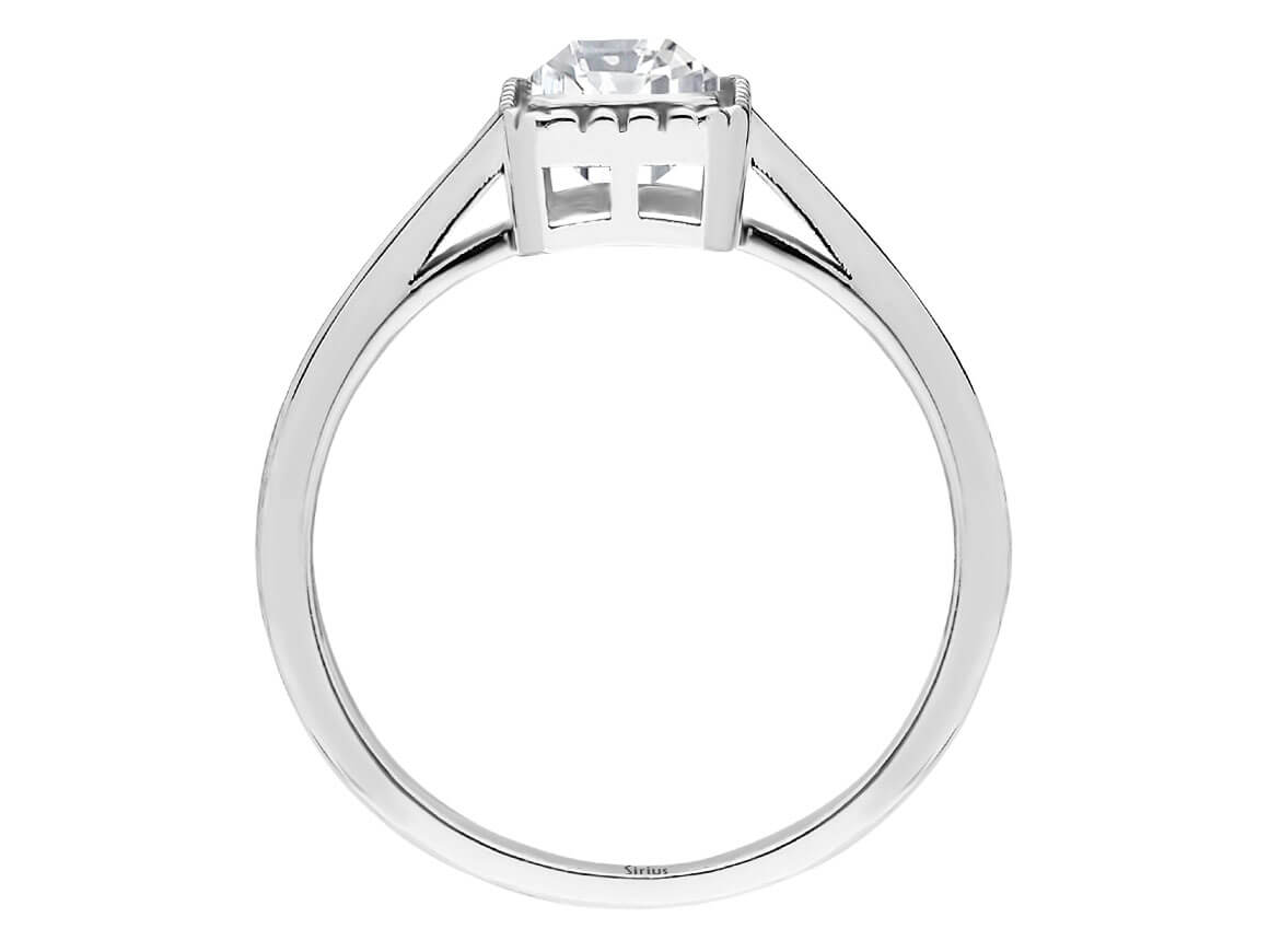 0.70 carat emerald-cut white sapphire solitaire ring in 14k white gold