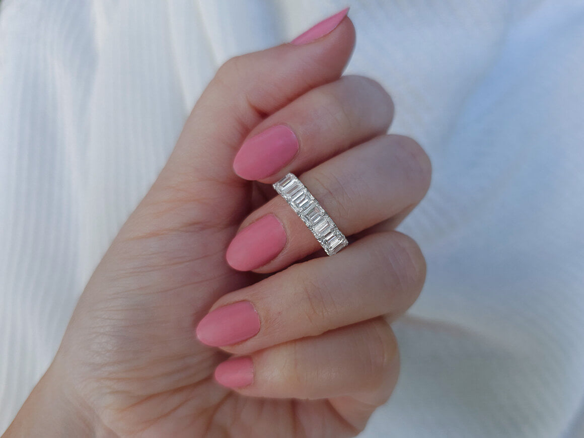 Emerald cut diamond eternity ring in white gold