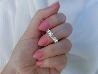Emerald cut diamond eternity ring in white gold