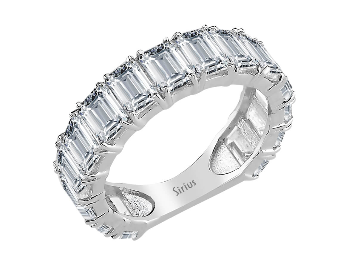 Emerald Schliff Diamanten Memory Ring in Weißgold - handgefertigter Diamantschmuck aus Feingold | Sirius Diamant