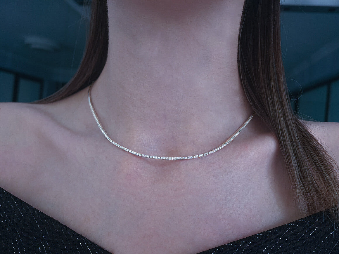 Collier tennis en or blanc 585 14 carats avec diamants de 1,24 carat